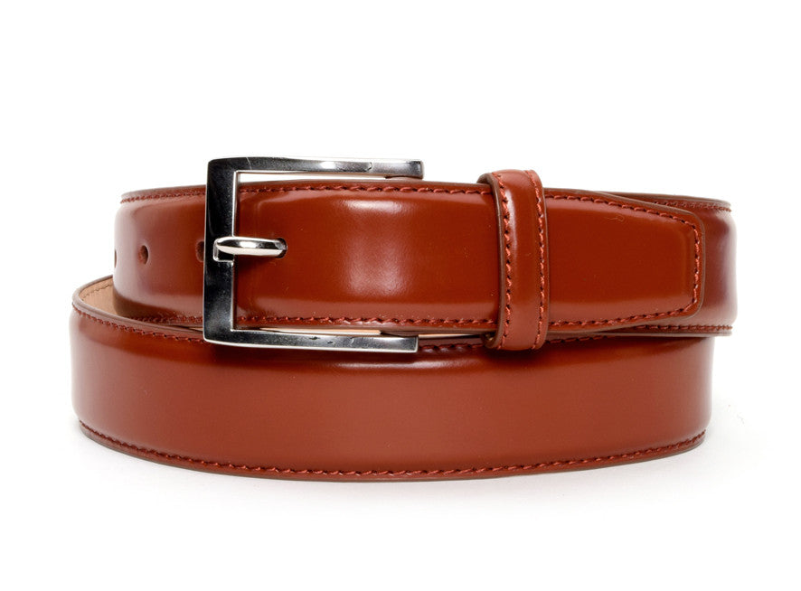 Cognac Spazzolato Leather Dress Belt 36 / Cognac